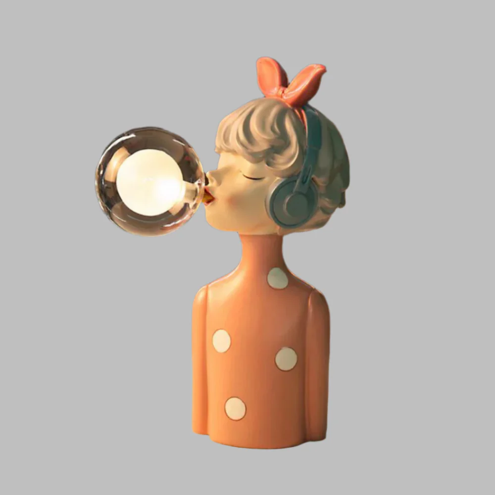 Girl Figurine Lamp with Glass Bubble Orb - Whimsical Pop Art Decor - Image 4