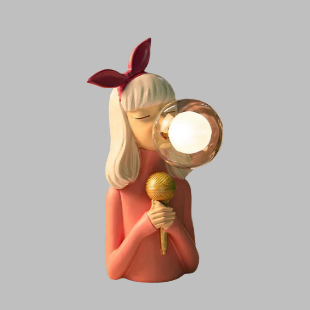 Girl Figurine Lamp with Glass Bubble Orb - Whimsical Pop Art Decor - Image 5