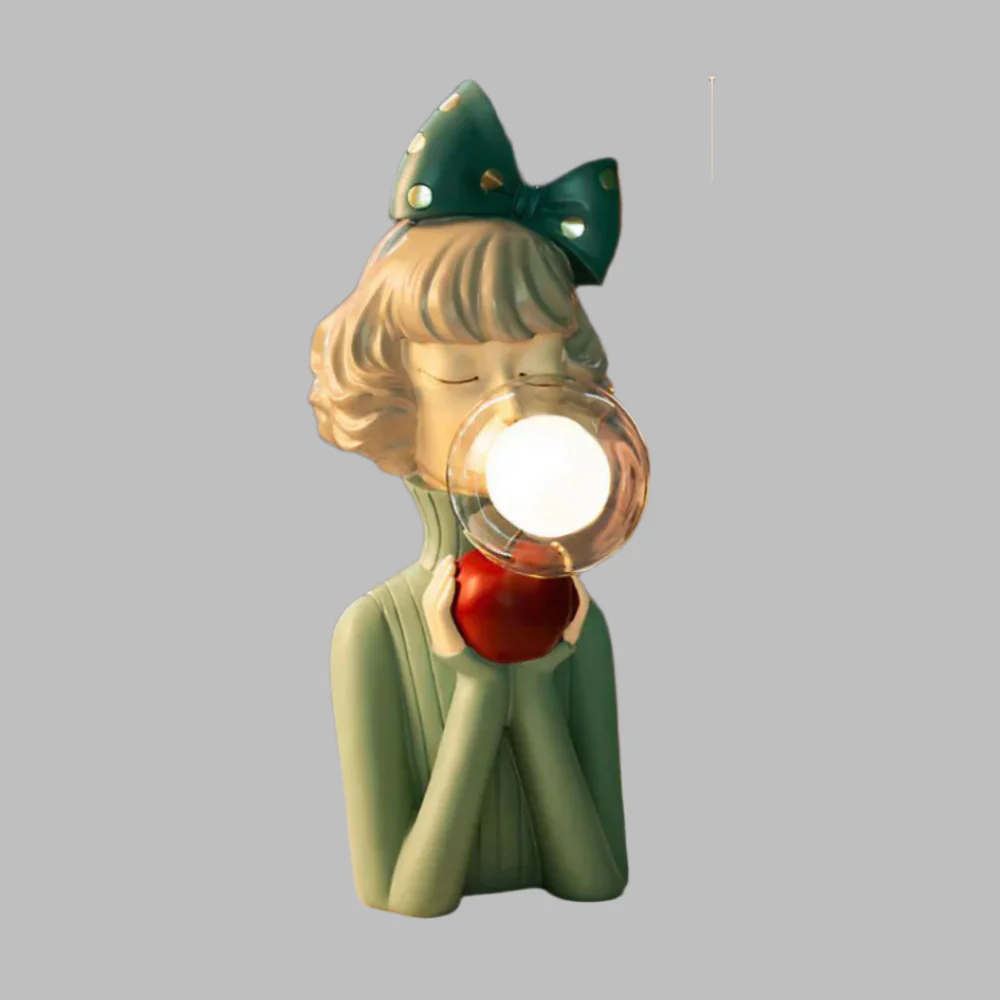Girl Figurine Lamp with Glass Bubble Orb - Whimsical Pop Art Decor - Image 6