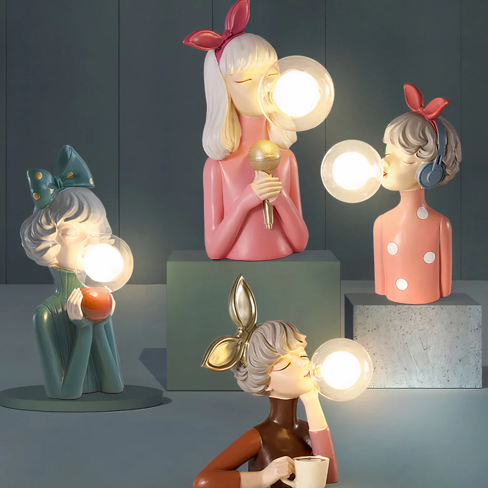 Girl Figurine Lamp with Glass Bubble Orb - Whimsical Pop Art Decor - Image 7