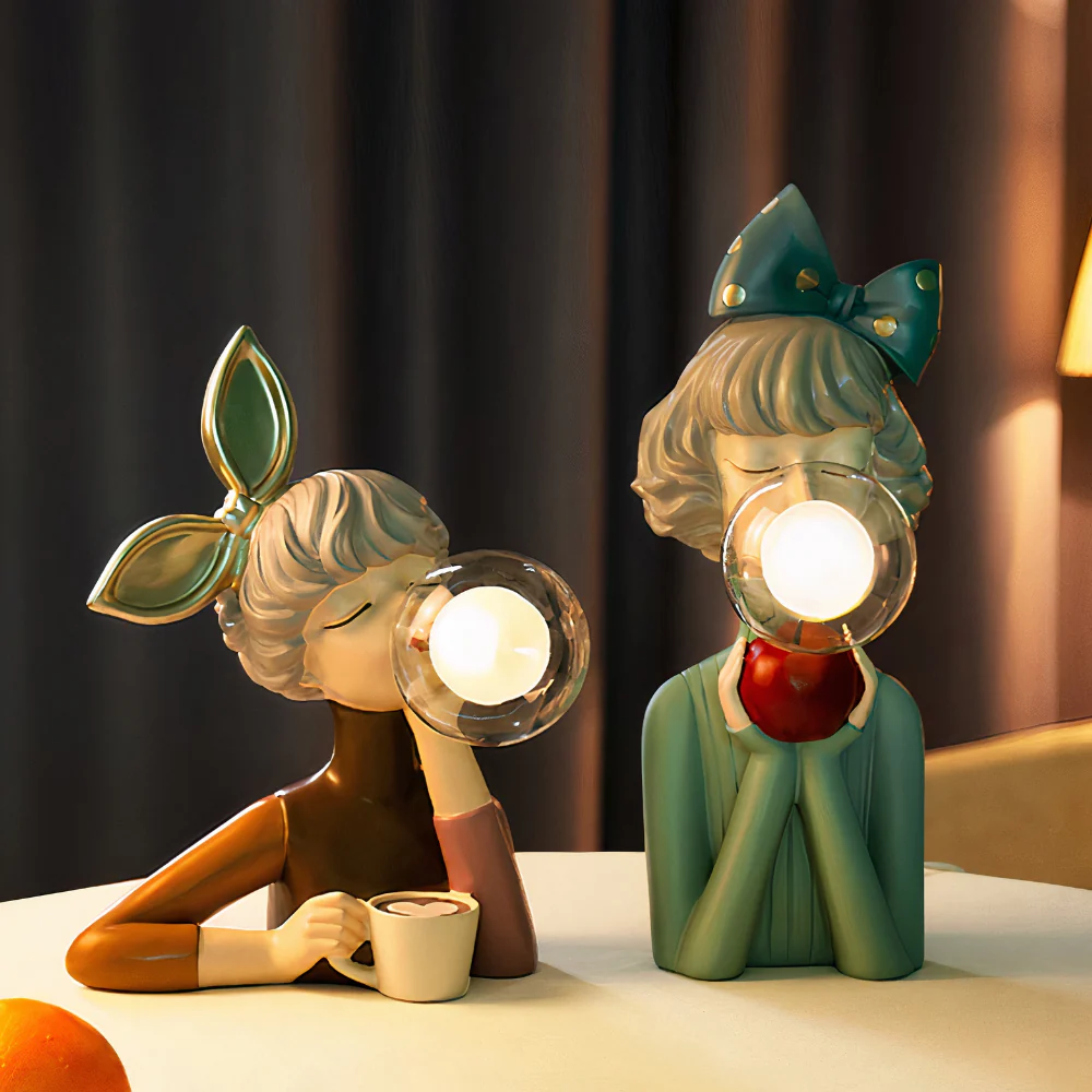 Girl Figurine Lamp with Glass Bubble Orb - Whimsical Pop Art Decor - Image 9