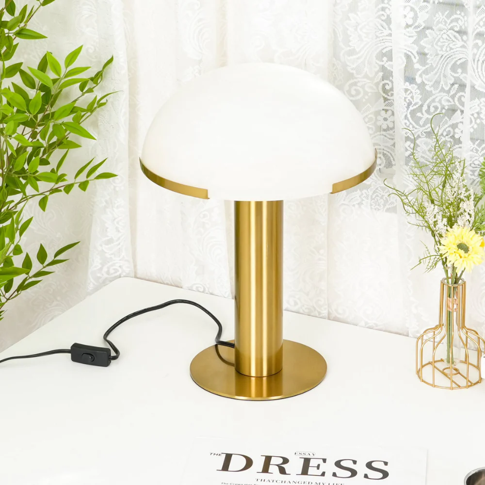 Glass and Alabaster Dome Table Lamp with Metal Base - Mid Century Modern - Image 10