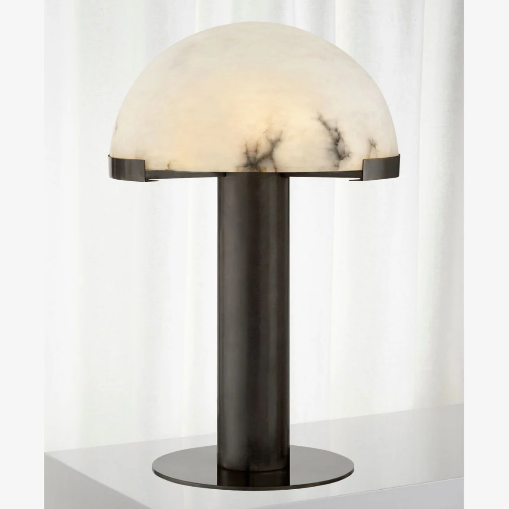 Glass and Alabaster Dome Table Lamp with Metal Base - Mid Century Modern - Image 19
