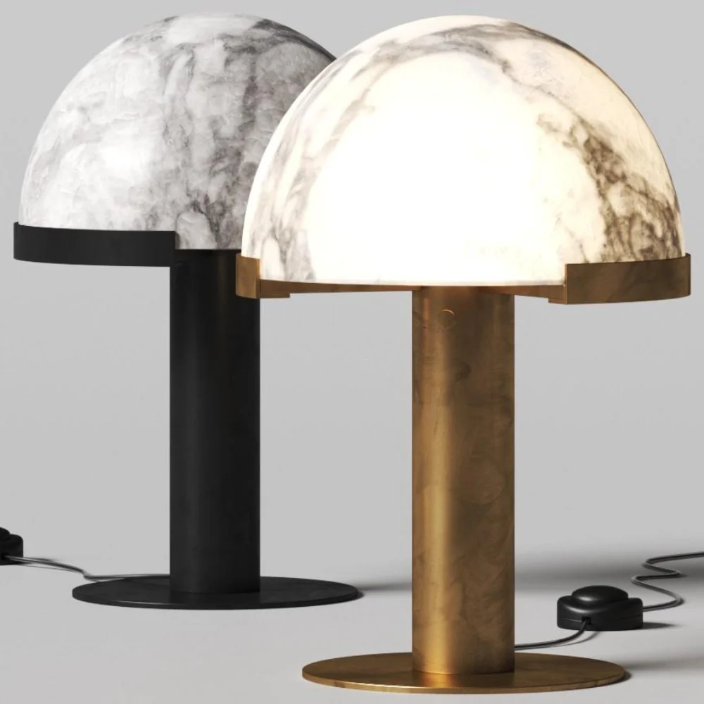 Glass and Alabaster Dome Table Lamp with Metal Base - Mid Century Modern - Image 23
