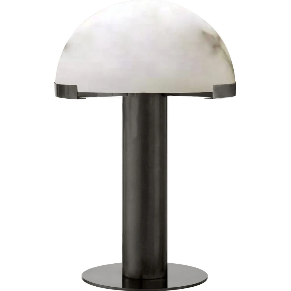 Glass and Alabaster Dome Table Lamp with Metal Base - Mid Century Modern - Image 24