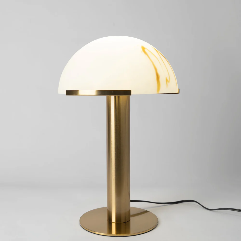 Glass and Alabaster Dome Table Lamp with Metal Base - Mid Century Modern - Image 25