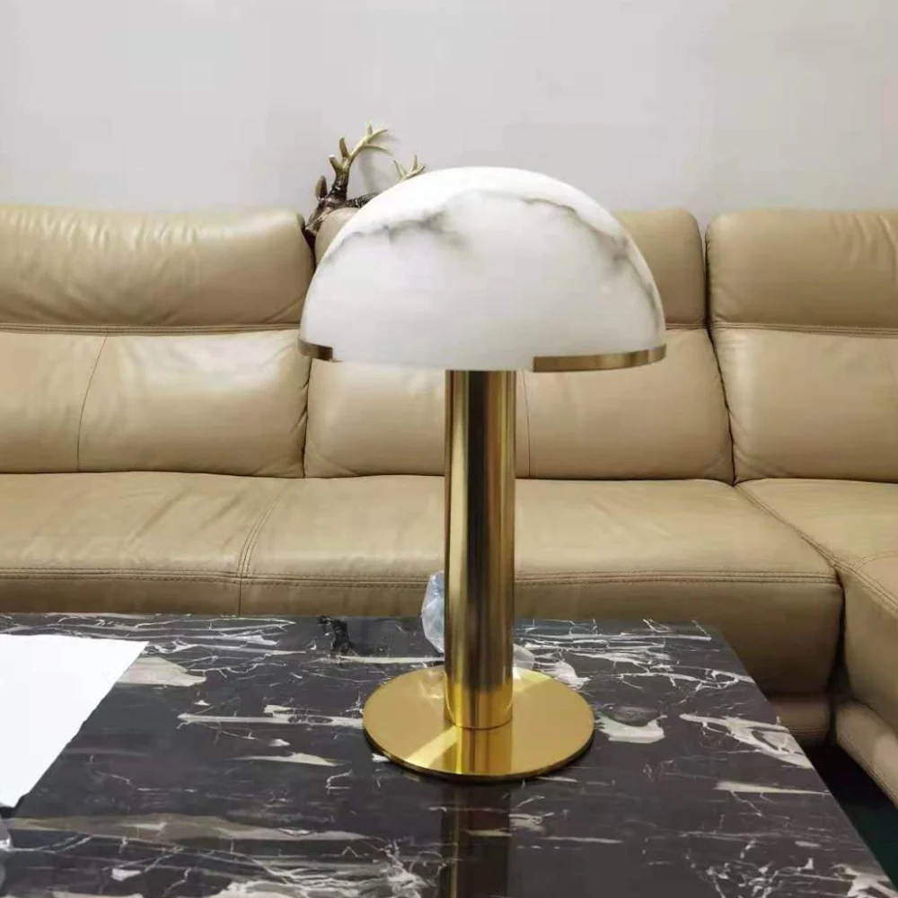 Glass and Alabaster Dome Table Lamp with Metal Base - Mid Century Modern - Image 3