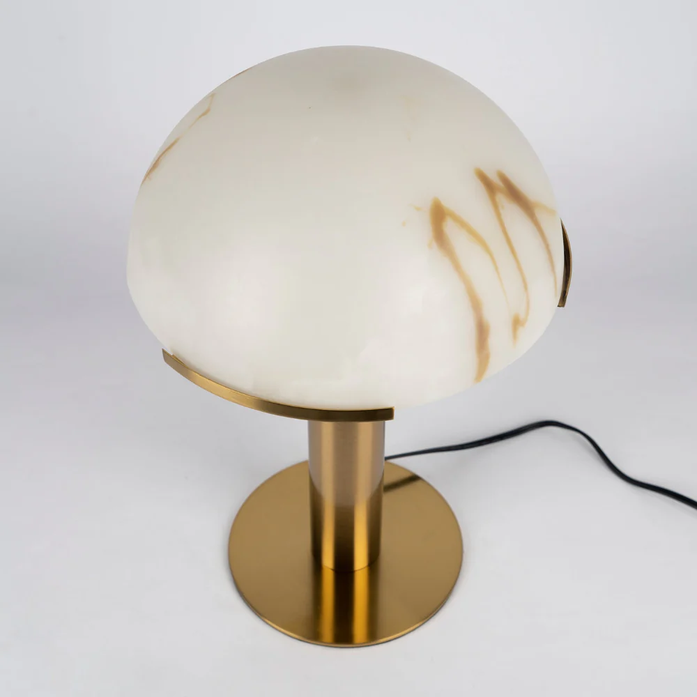 Glass and Alabaster Dome Table Lamp with Metal Base - Mid Century Modern - Image 31
