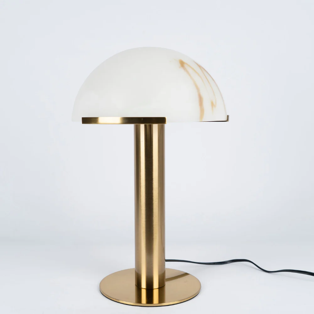 Glass and Alabaster Dome Table Lamp with Metal Base - Mid Century Modern - Image 32