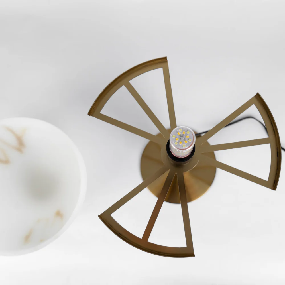 Glass and Alabaster Dome Table Lamp with Metal Base - Mid Century Modern - Image 9
