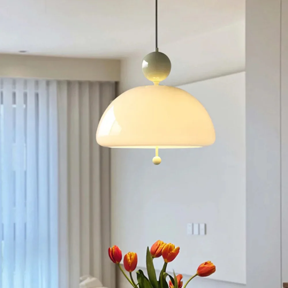 Glass Pendant Light with Domed Shade and Orb Accent - Mid Century Style - Image 3
