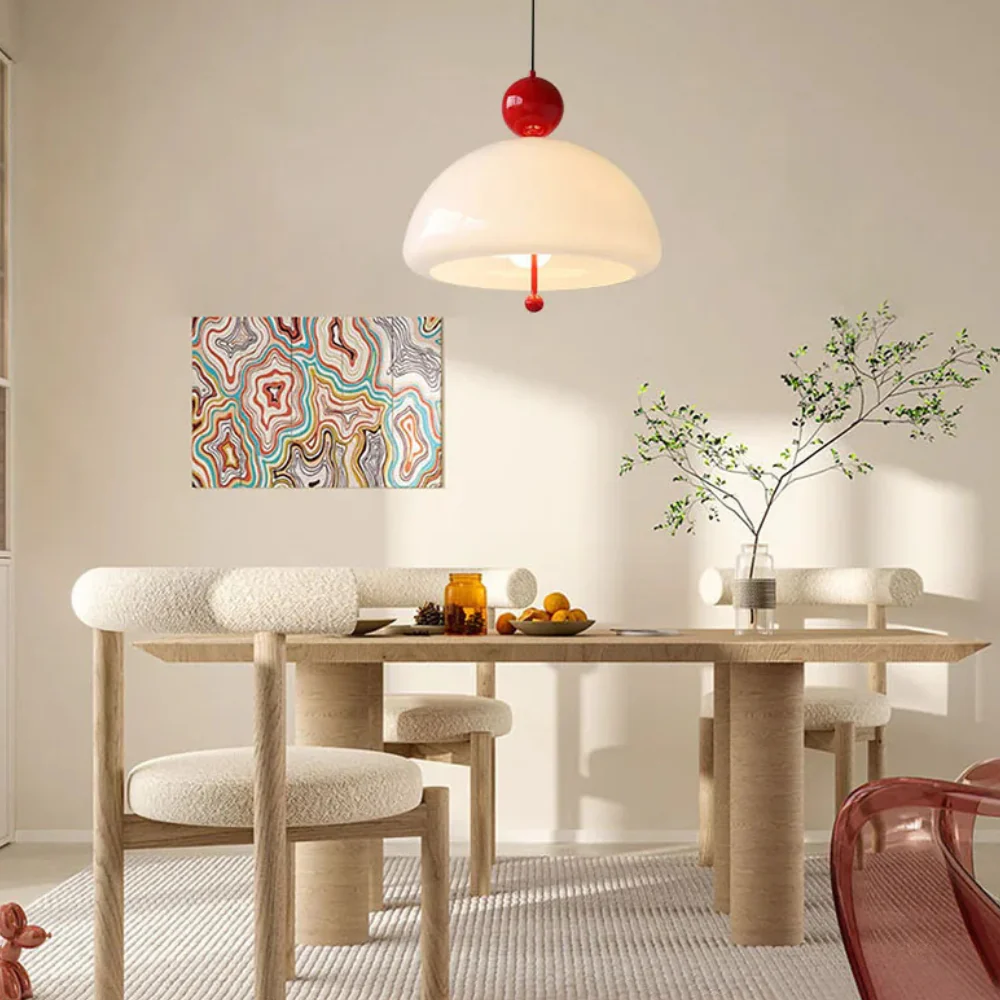 Glass Pendant Light with Domed Shade and Orb Accent - Mid Century Style - Image 6