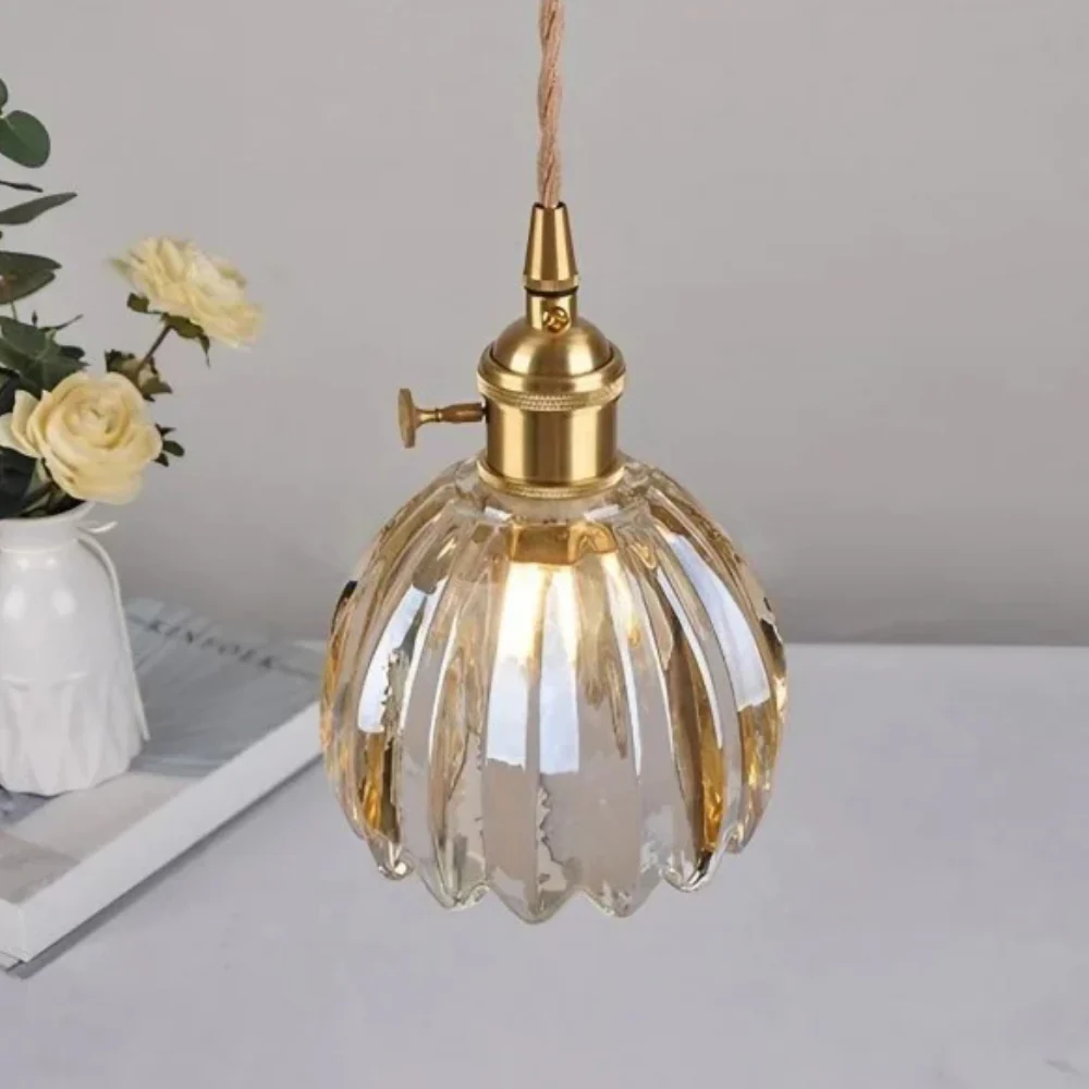 Glass Pendant Light with Scalloped Floral Shade - Retro Mid Century - Image 10
