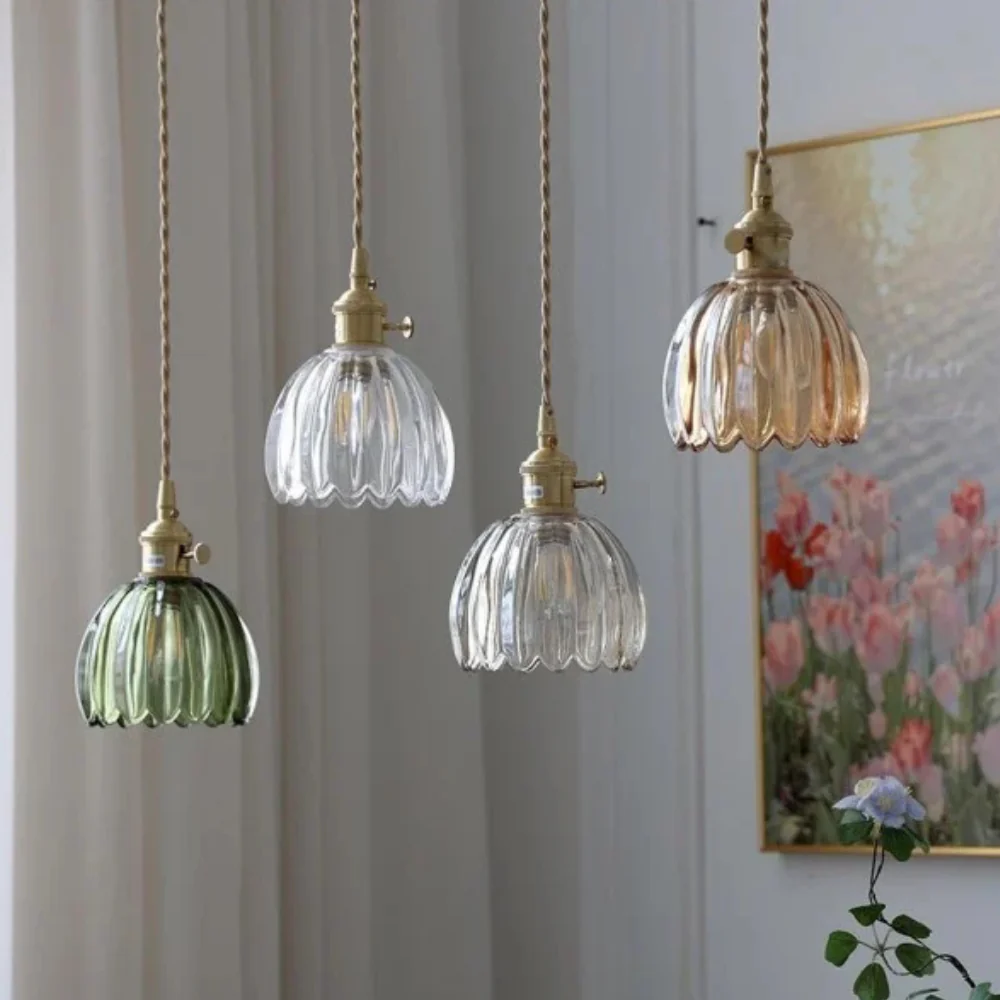 Glass Pendant Light with Scalloped Floral Shade - Retro Mid Century - Image 22