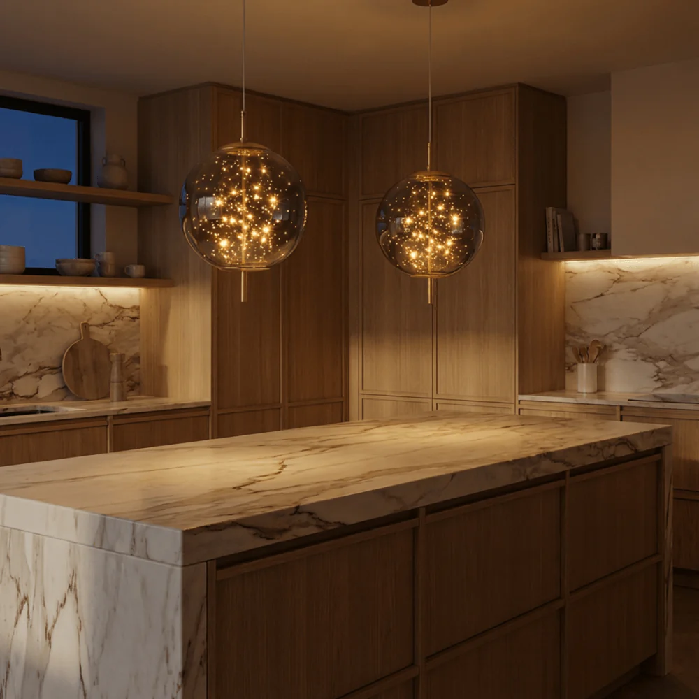 Glass Pendant Light with Smoky Shade and Starlights - Modern Style - Image 13