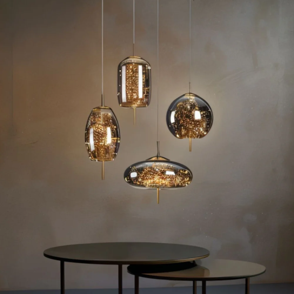 Glass Pendant Light with Smoky Shade and Starlights - Modern Style - Image 14