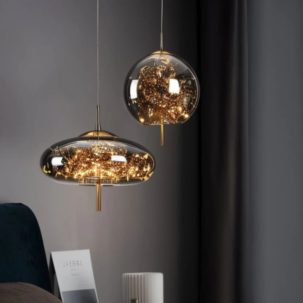 Glass Pendant Light with Smoky Shade and Starlights - Modern Style - Image 16