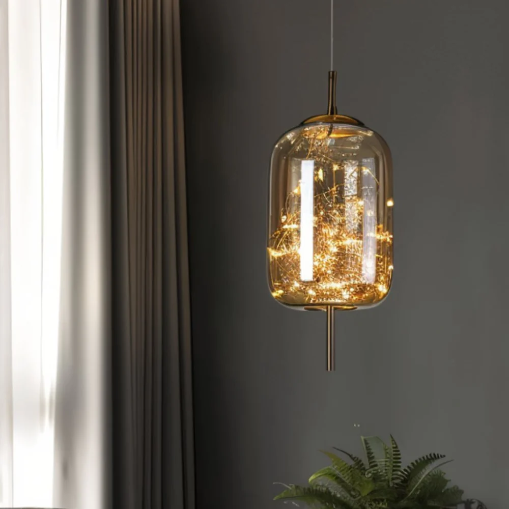Glass Pendant Light with Smoky Shade and Starlights - Modern Style - Image 2