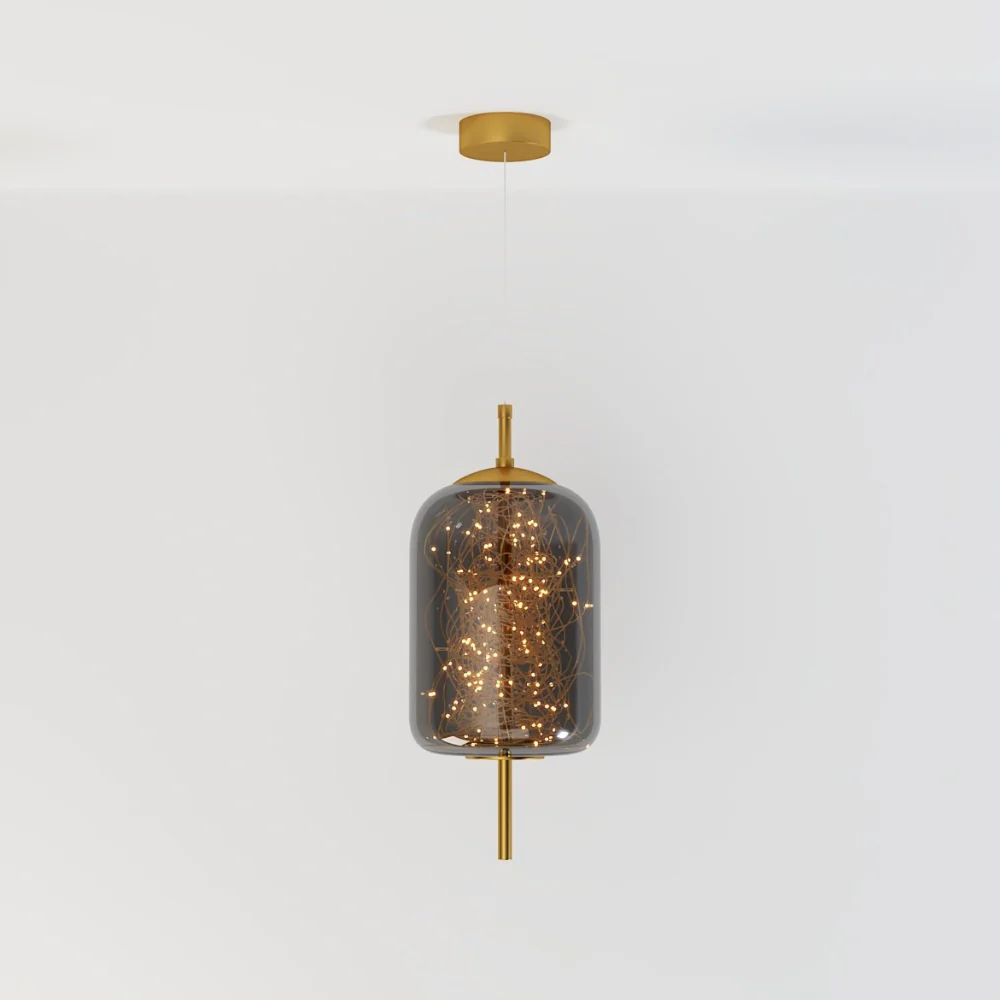 Glass Pendant Light with Smoky Shade and Starlights - Modern Style - Image 3