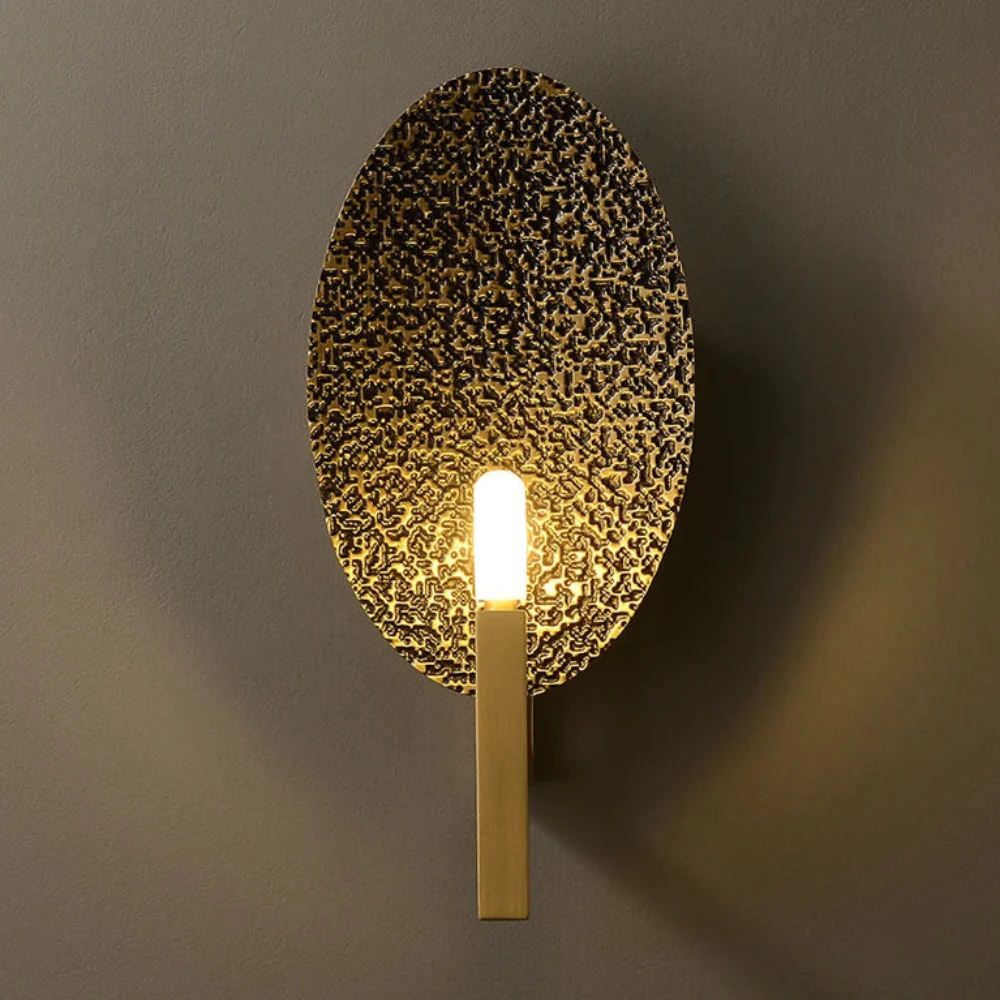 Hammered Copper Oval Wall Sconce - Art Deco Textured Metal Sculpture - Image 6