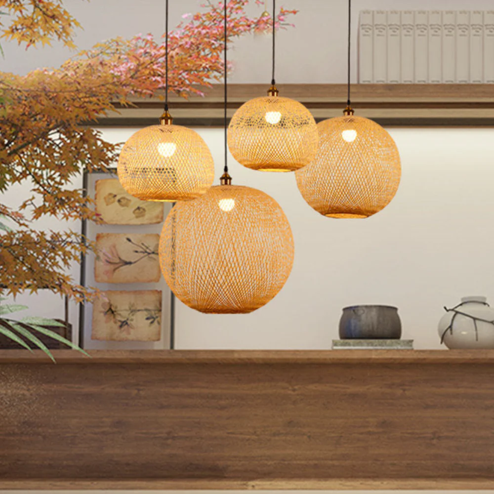 Hand-Woven Bamboo Sphere Pendant - Modern Lattice Hanging Lamp - Image 7