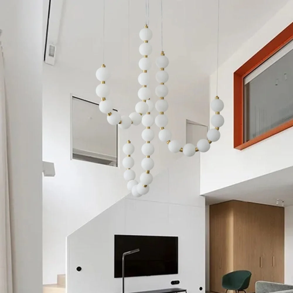 Hanging Ceiling Light with Acrylic Globes - Minimalist Sculptural Gold - Image 22