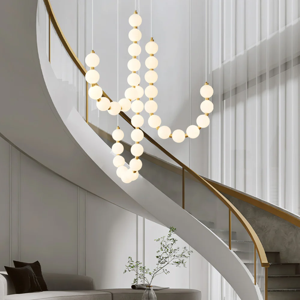 Hanging Ceiling Light with Acrylic Globes - Minimalist Sculptural Gold - Image 6
