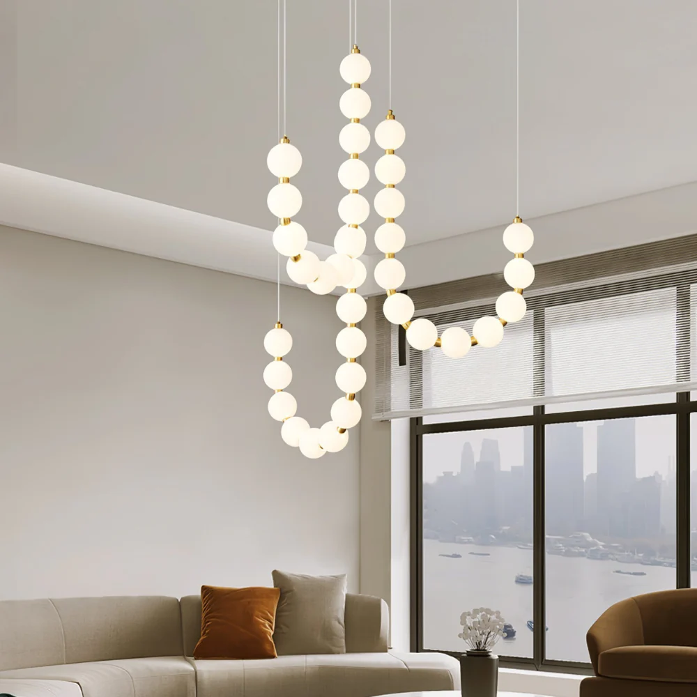 Hanging Ceiling Light with Acrylic Globes - Minimalist Sculptural Gold - Image 9