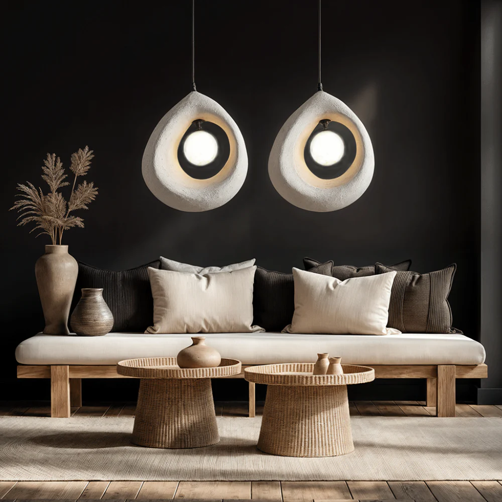 Hollow Stone-Style Hanging Lamp with Glowing Orb - Nordic Earthy Decor - Image 8