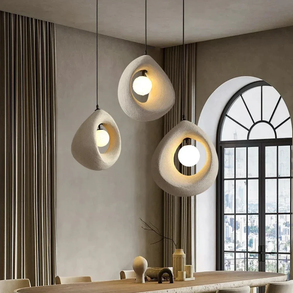 Hollow Stone-Style Hanging Lamp with Glowing Orb - Nordic Earthy Decor - Image 9
