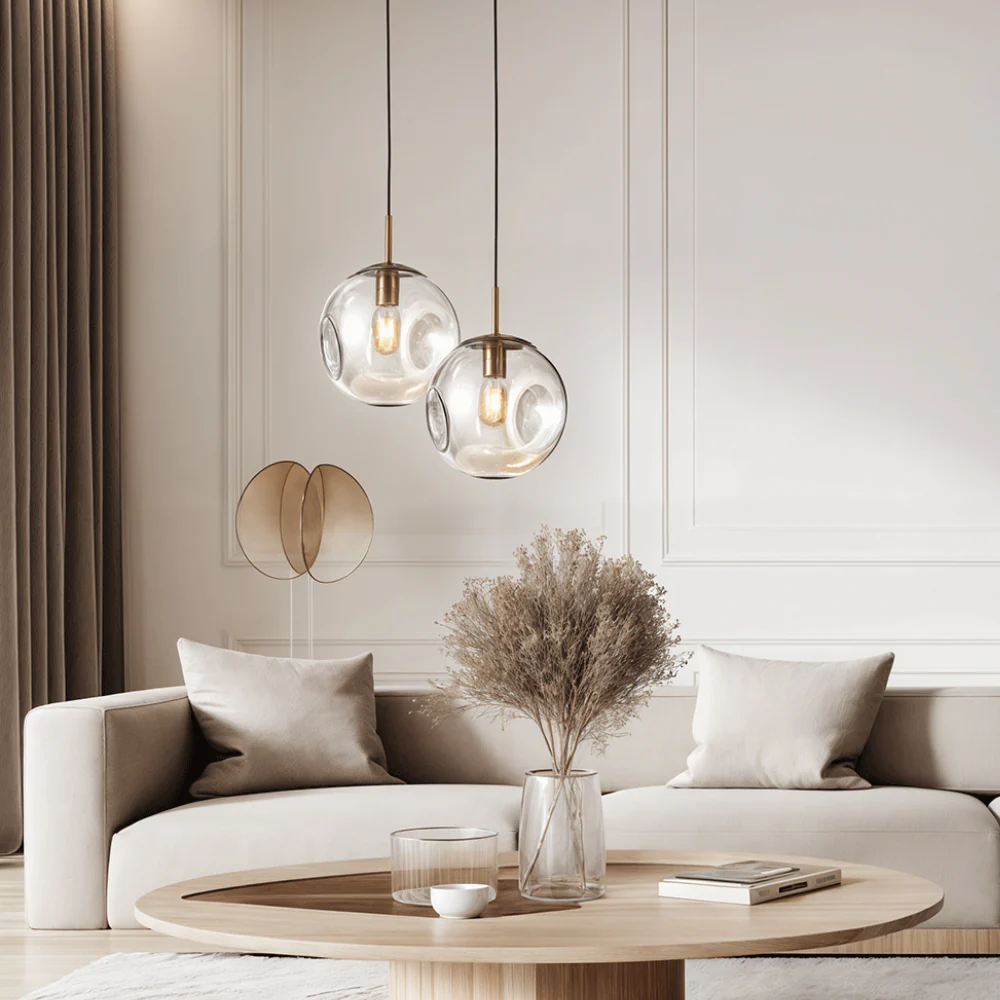 Indented Glass Globe Pendant Light - Smoky or Amber Tinted Orb - Image 10