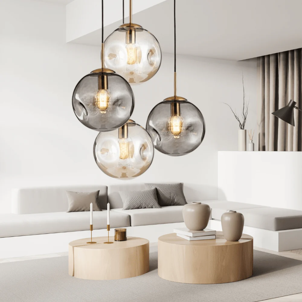 Indented Glass Globe Pendant Light - Smoky or Amber Tinted Orb - Image 14