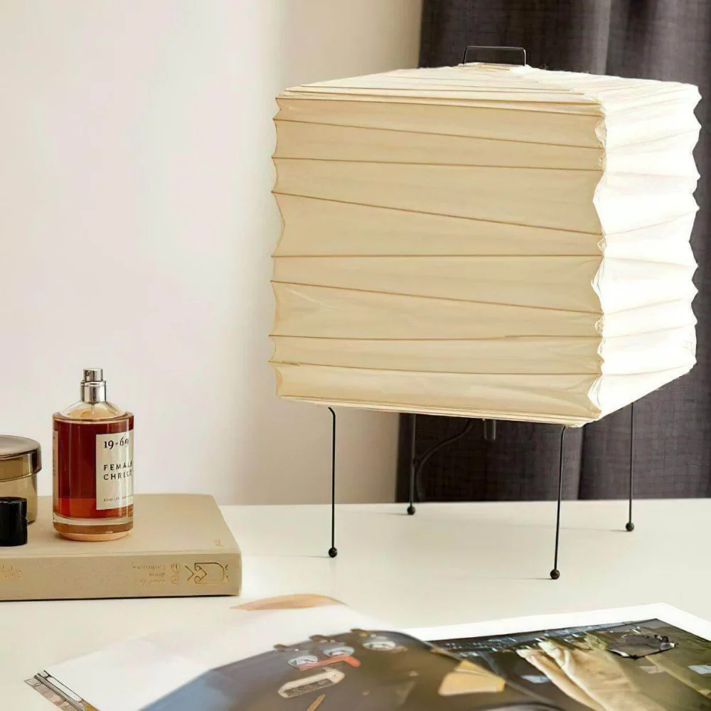 Japanese Paper Lantern Table Lamp with Metal Handle - Wabi Sabi Design - Image 19