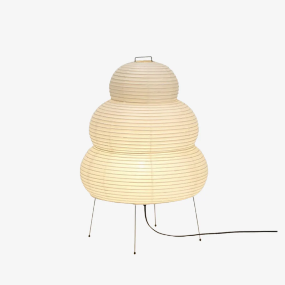Japanese Rice Paper Table Lamp with Four Legs - Wabi Sabi Tiered Lantern