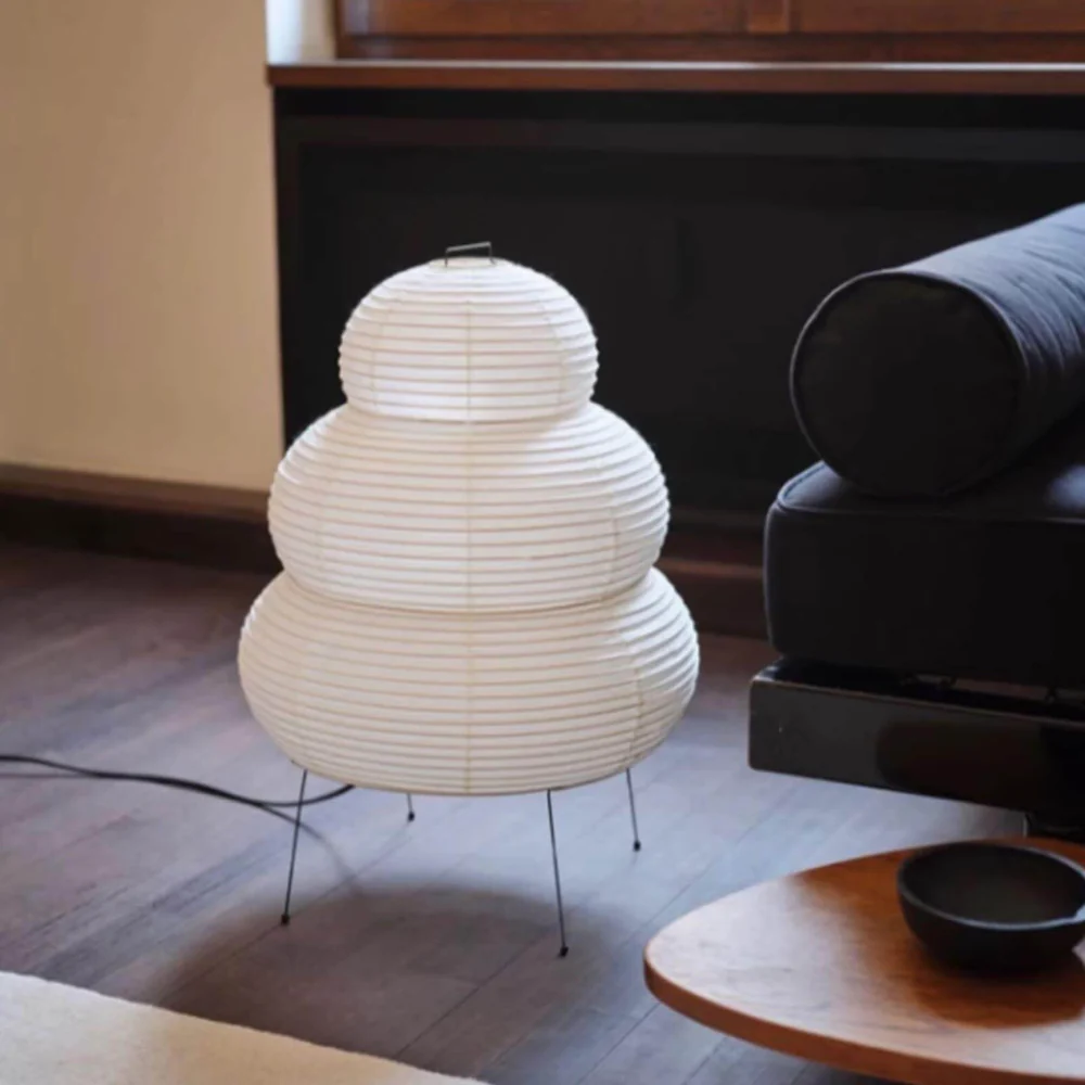 Japanese Rice Paper Table Lamp with Four Legs - Wabi Sabi Tiered Lantern - Image 10