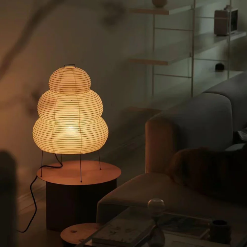 Japanese Rice Paper Table Lamp with Four Legs - Wabi Sabi Tiered Lantern - Image 13