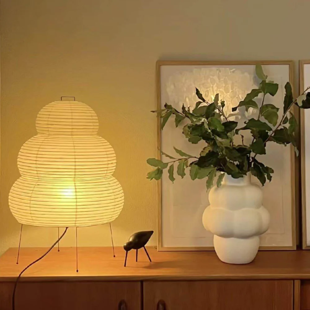 Japanese Rice Paper Table Lamp with Four Legs - Wabi Sabi Tiered Lantern - Image 14
