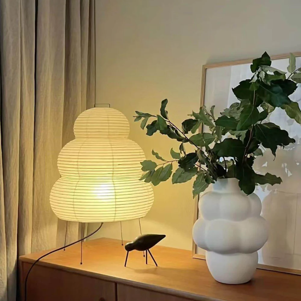 Japanese Rice Paper Table Lamp with Four Legs - Wabi Sabi Tiered Lantern - Image 15