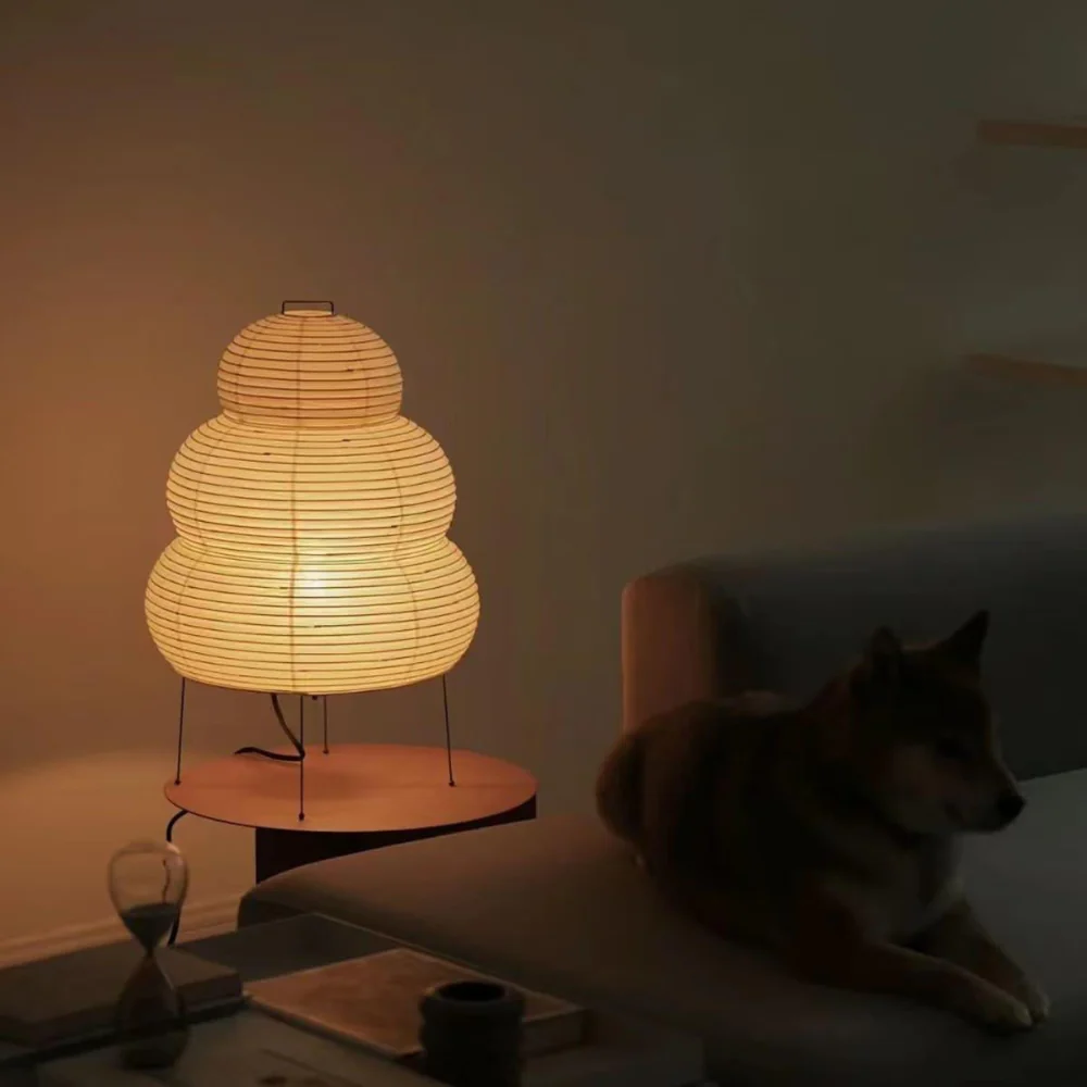 Japanese Rice Paper Table Lamp with Four Legs - Wabi Sabi Tiered Lantern - Image 16