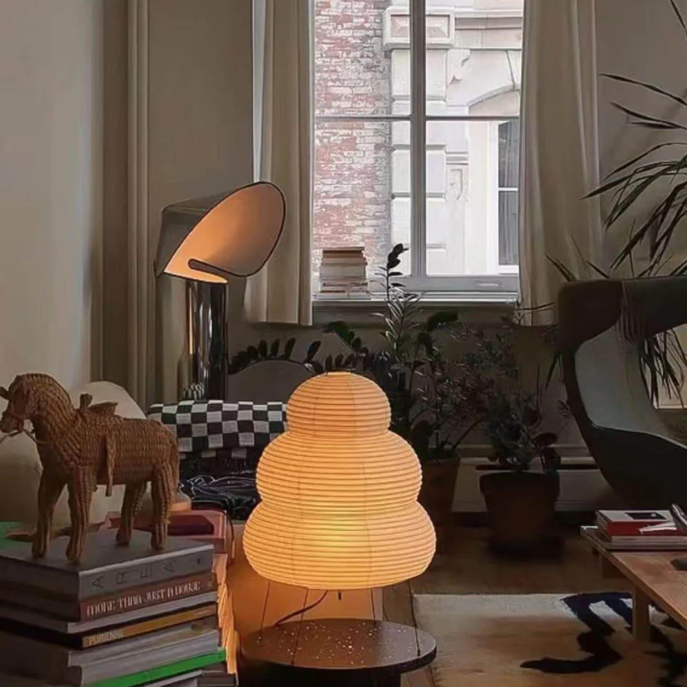 Japanese Rice Paper Table Lamp with Four Legs - Wabi Sabi Tiered Lantern - Image 18