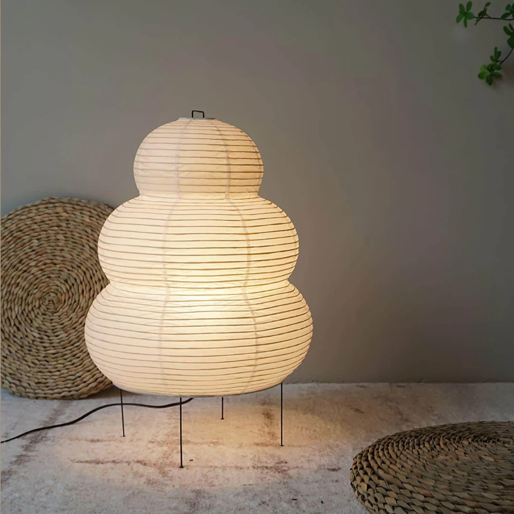 Japanese Rice Paper Table Lamp with Four Legs - Wabi Sabi Tiered Lantern - Image 2