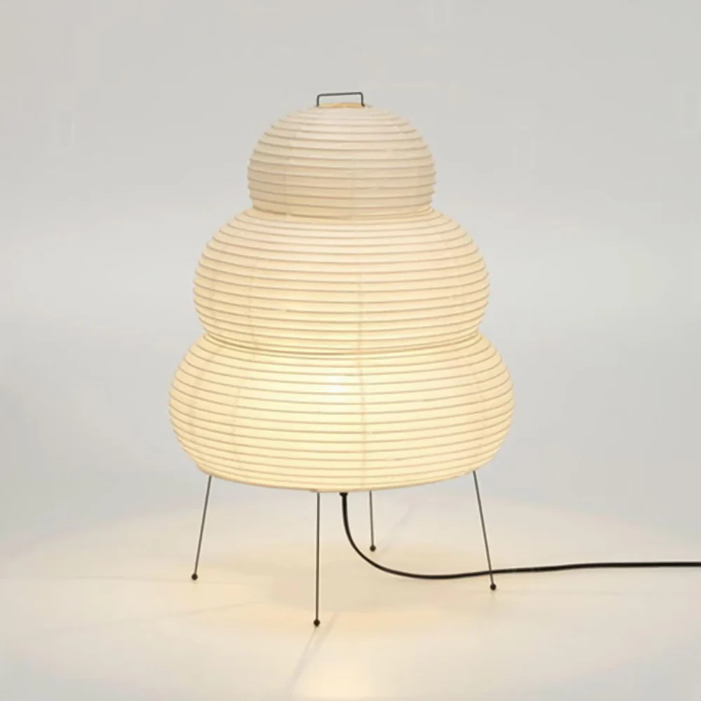 Japanese Rice Paper Table Lamp with Four Legs - Wabi Sabi Tiered Lantern - Image 3