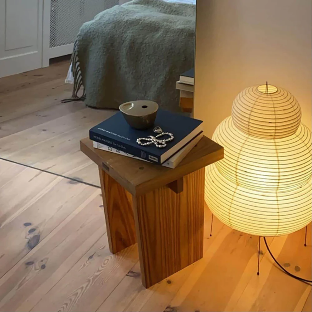 Japanese Rice Paper Table Lamp with Four Legs - Wabi Sabi Tiered Lantern - Image 4