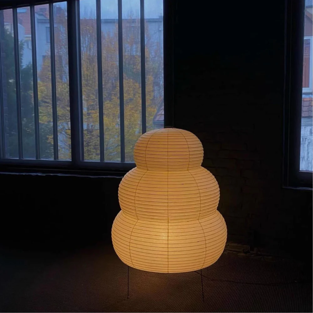 Japanese Rice Paper Table Lamp with Four Legs - Wabi Sabi Tiered Lantern - Image 9
