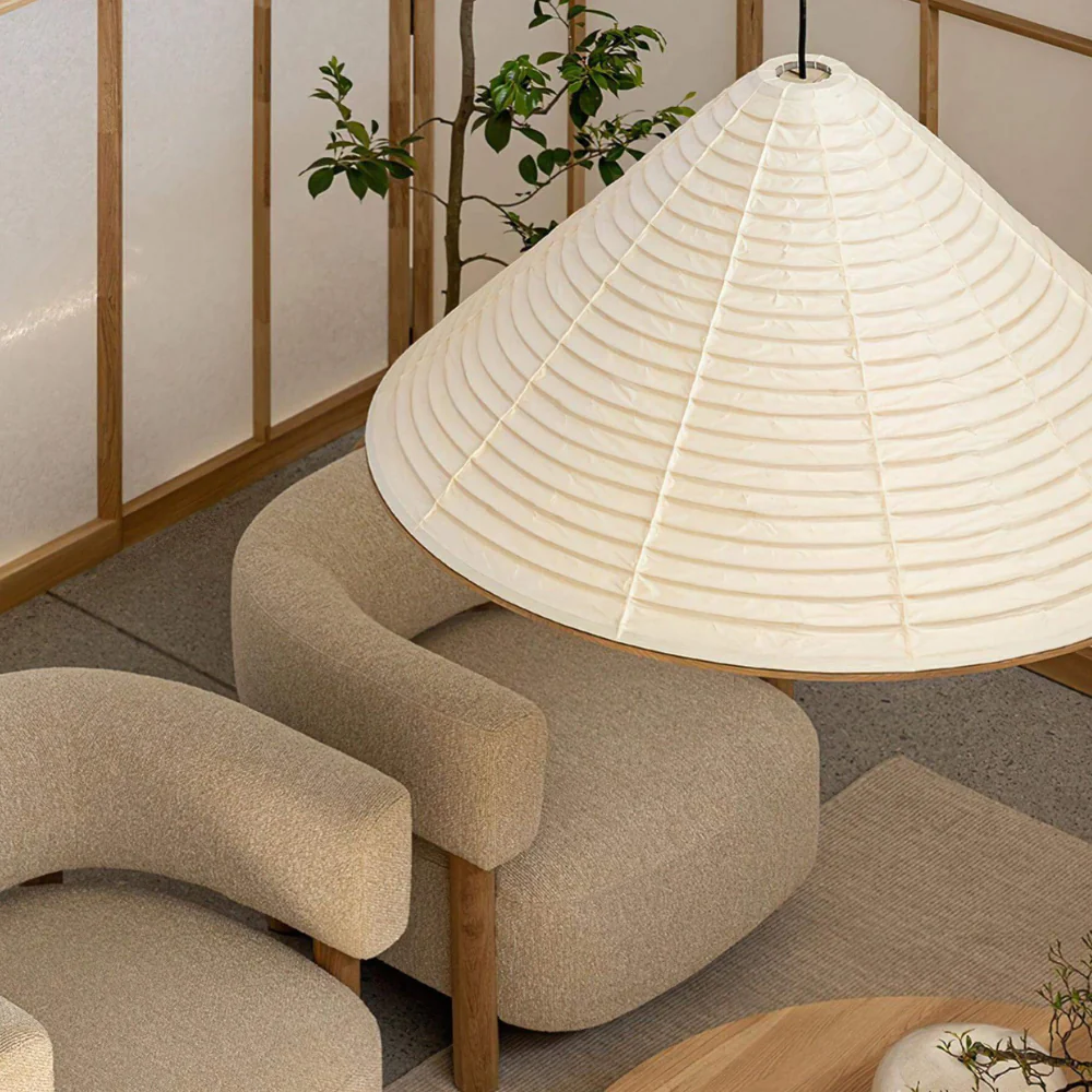 Japanese Washi Paper Pyramid Pendant Light - Japandi Style Decor - Image 19
