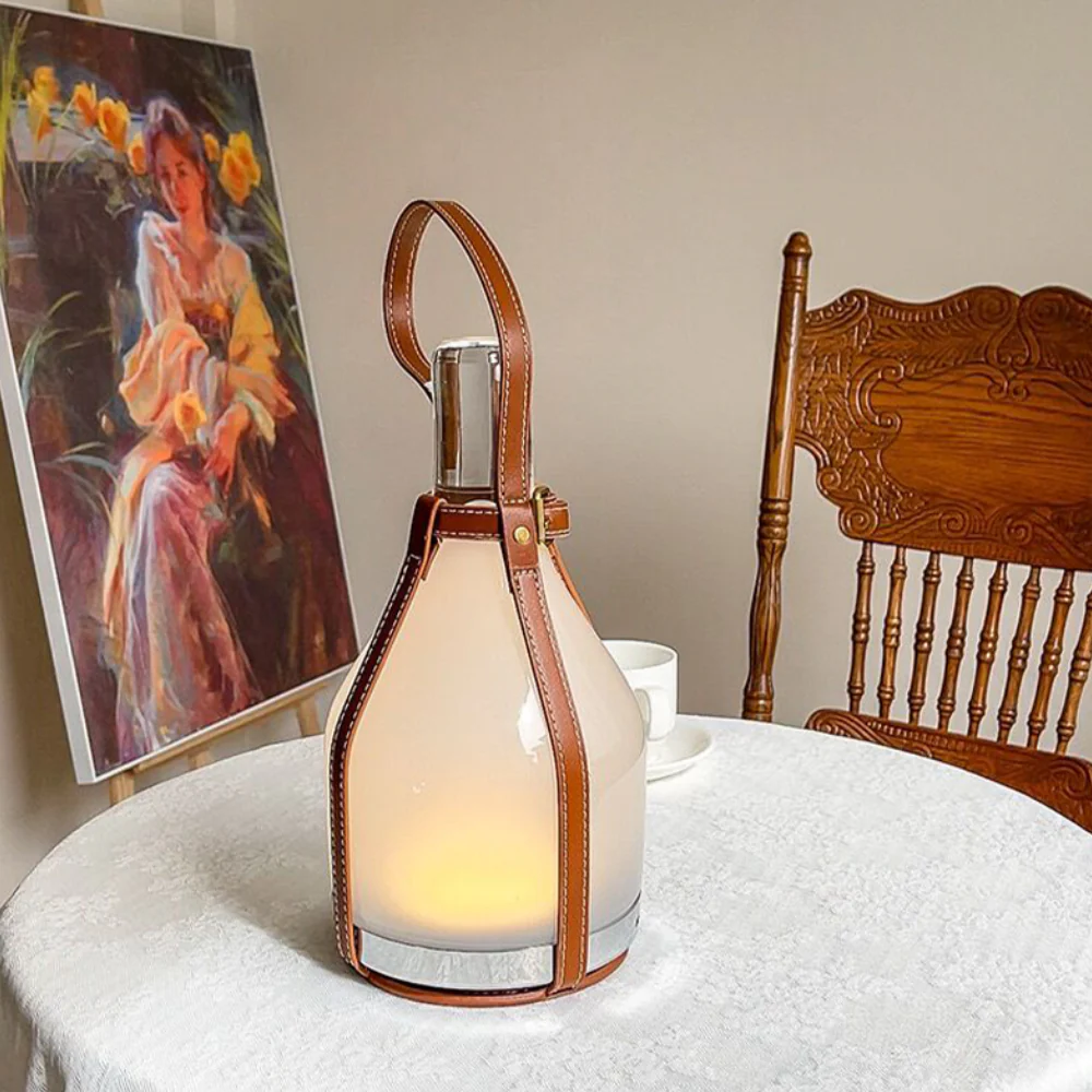 Lantern Table Lamp with Leather Strap - Modern Mid Century Portable - Image 5