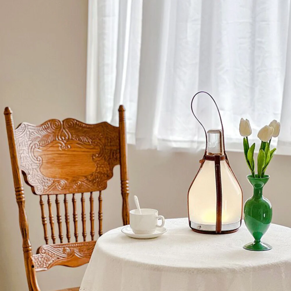 Lantern Table Lamp with Leather Strap - Modern Mid Century Portable - Image 7