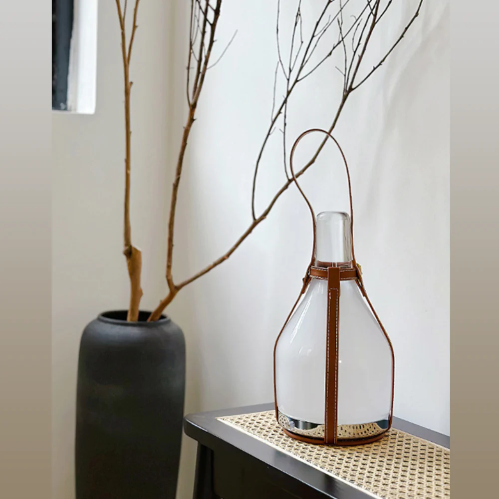 Lantern Table Lamp with Leather Strap - Modern Mid Century Portable - Image 8