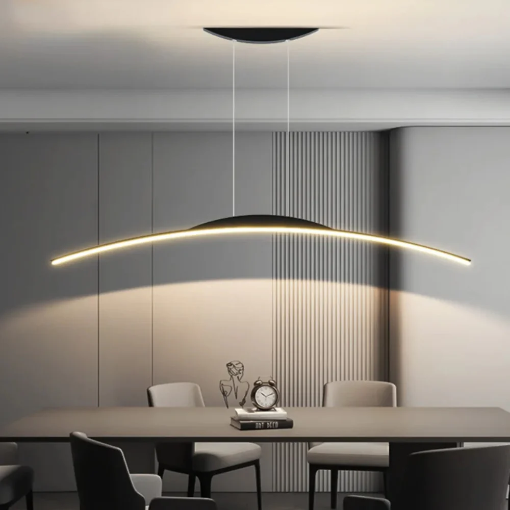 Linear Arch Pendant Light with Minimalist Curve - Contemporary Industrial - Image 2
