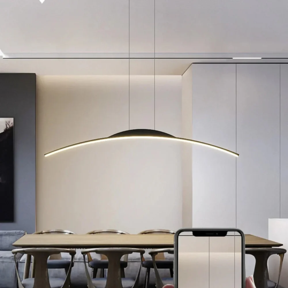 Linear Arch Pendant Light with Minimalist Curve - Contemporary Industrial - Image 6